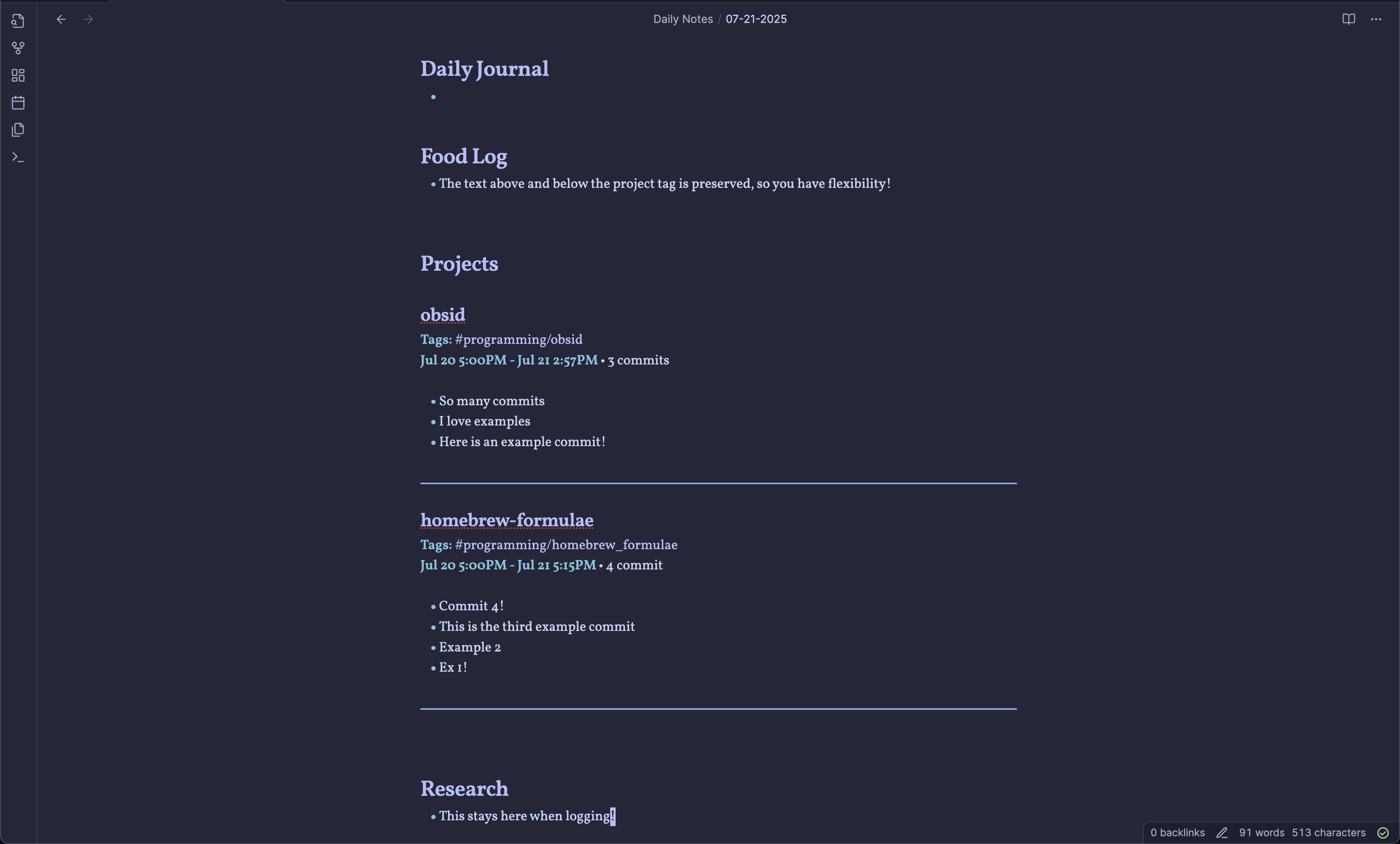 Obsidian Git Activity Log for Daily Notes
